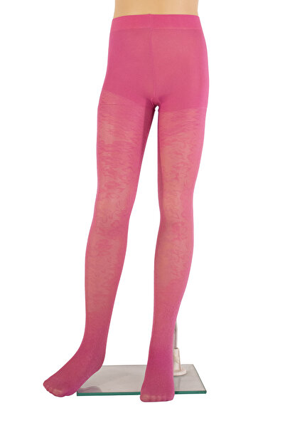 PETRA-ELISA Children's Microfiber Tights 40 DEN with Ioana pattern, Raspberry Red, 11-13 years