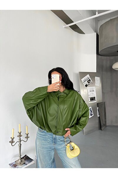 Friday Mood Women's Oversize Bomber Leather Jacket