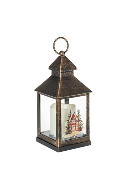 SHOPIENS Decorative Hanging Lantern Shopiens®, Brushed Bronze Candle and LED, 10 x 10 x 24 cm