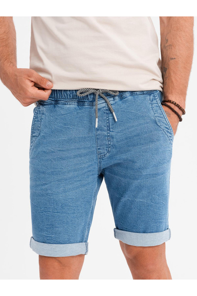 OMBRE Ανδρικό τζιν σορτς με σηκωμένο μπατζάκι - ανοιχτό μπλε V1 OM-SRDS-0161 XL