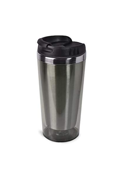 SHOPIENS Coffee cup with plastic lid and double metal wall Shopiens®, grey, 450 ml