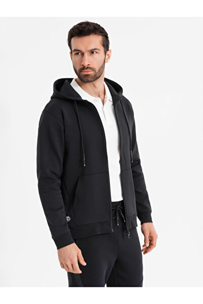 OMBRE Φούτερ με κουκούλα και ανοιχτό φερμουάρ σε streetwear στυλ - μαύρο V3 OM-SSZP-0213 S