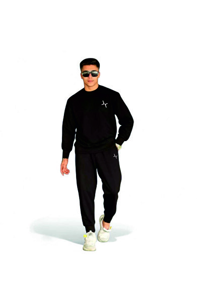 K&S Ανδρικό κοστούμι φόρμας με μακρυμάνικο λογότυπο με λαιμόκοψη μεγάλου μεγέθους