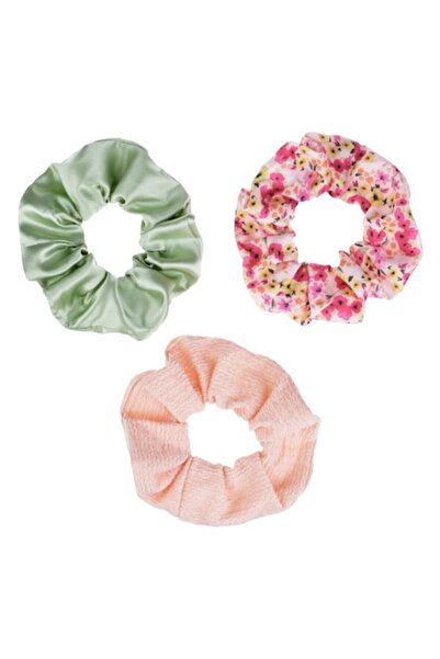 SHOPIENS Set 3 elastice de păr pentru femei, cu nervuri somon, satin verde me...