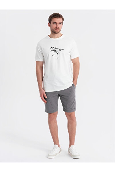 OMBRE Pánské krátké teplákové kraťasy s potiskem - šedé, velikost V3 OM-SRSK-0138 XXL