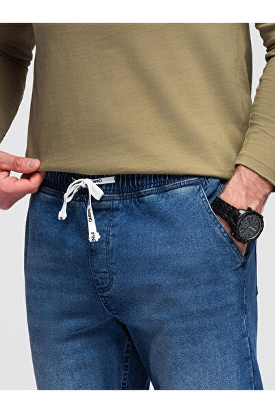 OMBRE Ανδρικό τζιν παντελόνι JOGGERS με εφέ πλύσης - μπλε V2 OM-PADJ-0267 XXL