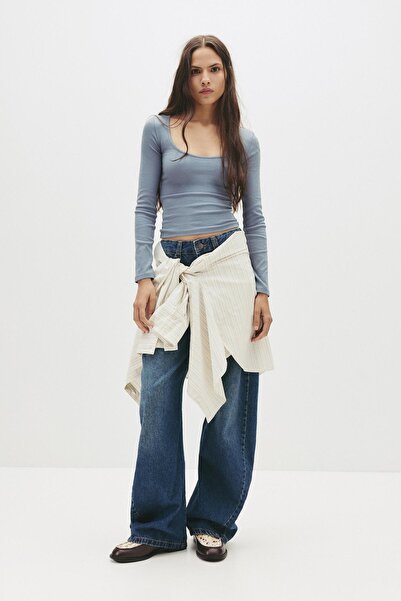 Pull & Bear Fitilli bisiklet yaka tişört