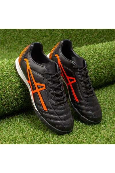 Modlet.ro Ghete de fotbal unisex negre și portocalii pentru gazon artificial ...