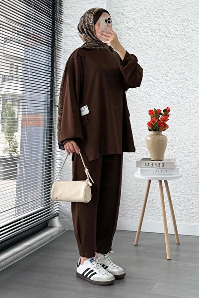 MELEK ARAZ Şalvar Kesim Pantolonlu Kadın İkili Takım - Kahverengi