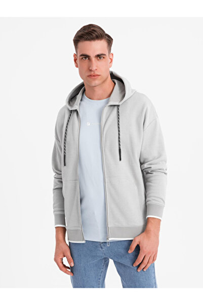OMBRE Pánská mikina s kapucí s jemnou strukturou - šedá V4 OM-SSZP-0191