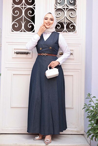 N.S NEVA STYLE Denim Navy Blue Hijab Gilet Dress 24141L