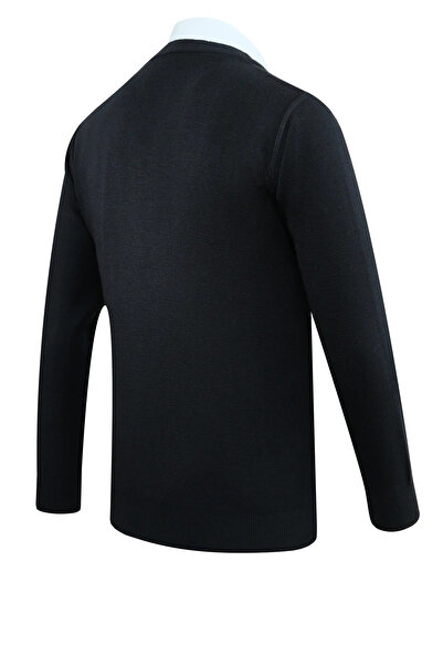 Çizgi Triko Erkek Düğmeli Hırka Cepli Desenli Çelik Örgü Klasik Kalıp - 5212M