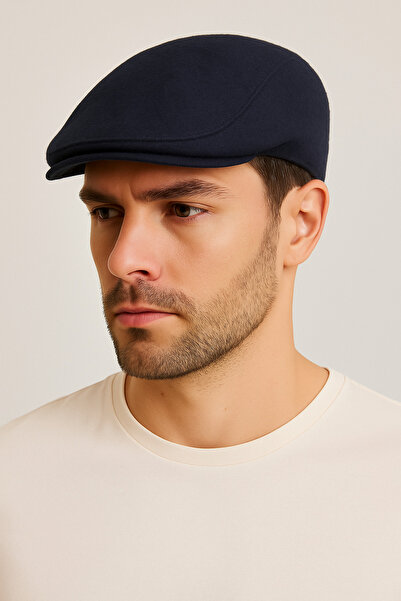 ZERAMİNE قبعة لندن الكلاسيكية للرجال – قبعة صوفية مسطحة - أزرق داكن