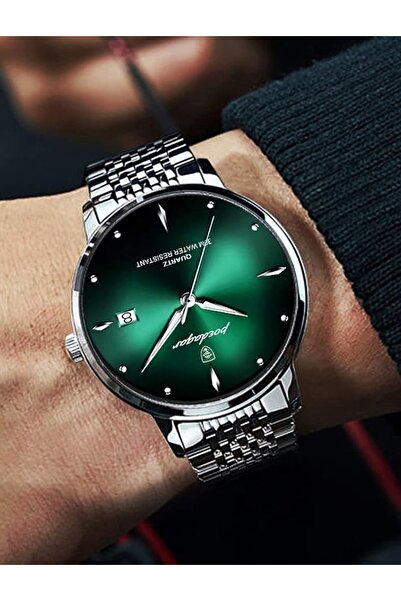 POEDAGAR 868 Klasik Tasarım Metal Zümrüt Renk Kadran Erkek Kol Saati