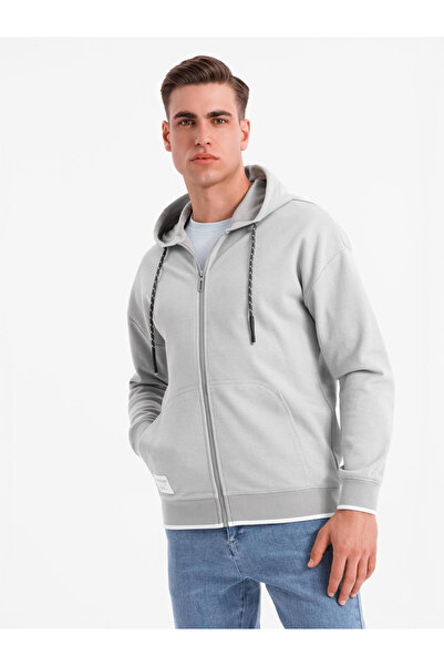 OMBRE Pánská mikina s kapucí s jemnou strukturou - šedá V4 OM-SSZP-0191