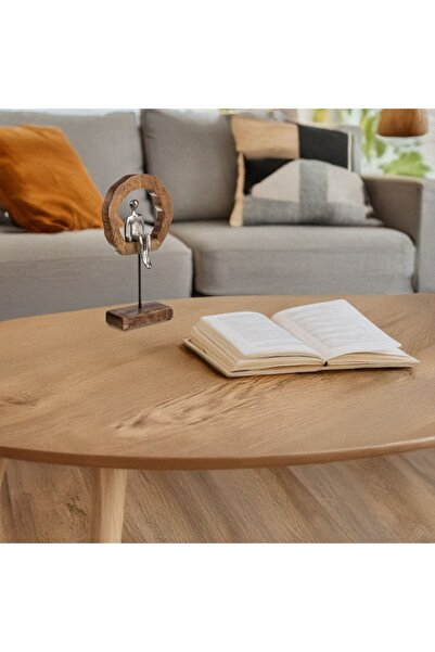 SHOPIENS Table Decoration Wooden Wreath with Metal Figurine 16.5x6x31.5cm