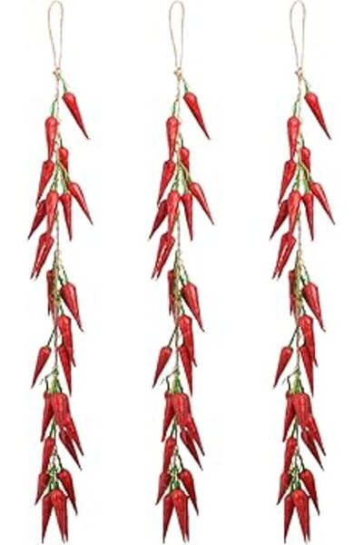 Generic VIOCIWUO 3Pcs Artificial Red Peppers, Simulation Lifelike Vegetable Fake Hanging Chili Pepper String