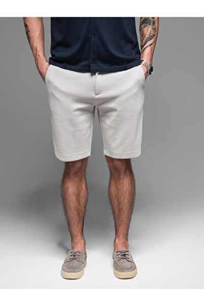 OMBRE Men's SLIM FIT short shorts in melange structured knit - light grey V5 OM-SRCS-0166 L