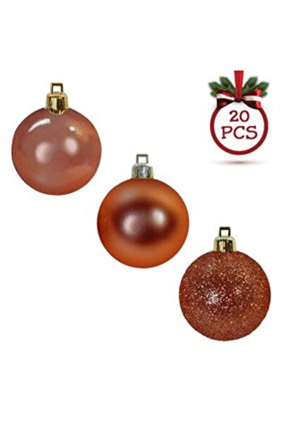 Jumbo Set decorațiuni pentru brad de Crăciun - Maro Mat, Sclipici Ø3 cm - 20 buc