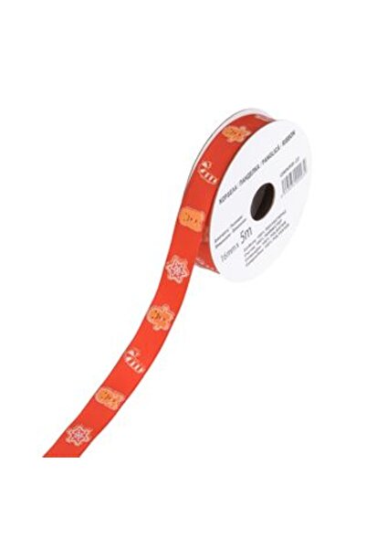 Jumbo Panglică decorativă pentru brad de Crăciun roșie cu figurine Omuleț de turtă dulce și sclipici 5 m x 16 mm