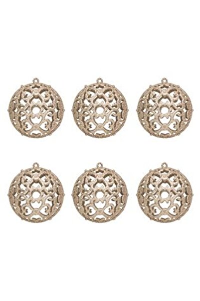 Silver Star Set Globuri de Crăciun Bej cu Sclipici Ø8 cm - 6 bucăți