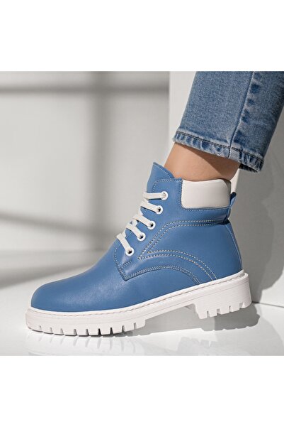 BMoD Ghete de damă albastre din piele naturală cu șireturi MOD07612