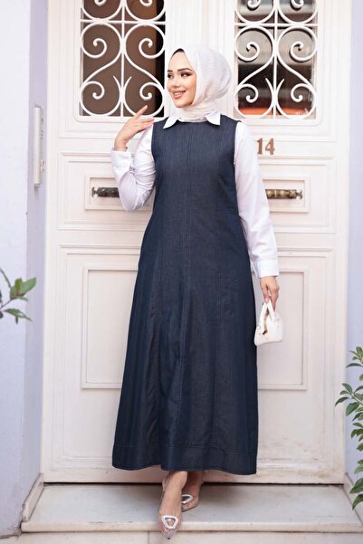 N.S NEVA STYLE Denim Navy Blue Hijab Gilet Dress 24121L