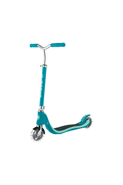 Globber Flow 125 Lights Kick Scooter – Foldable Adjustable Scooter with LED Wheels – Teal