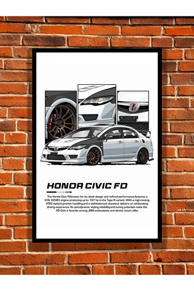 hediyeniburadabul Honda Civic FD Ahşap Modifiye Araba Japon Araba Poster 20 x 30
