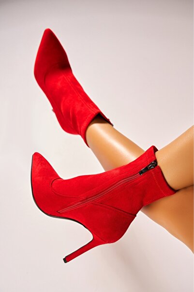 Joana Elegant Red Suede Women's Ankle Boots Zaraya
