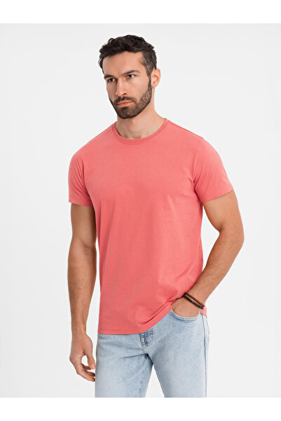 OMBRE Pánské klasické bavlněné tričko BASIC - korálové V17 OM-TSBS-0236 M