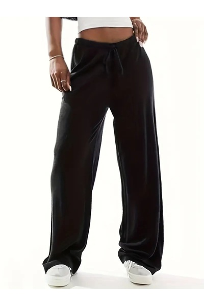 RİNNEAS Women's Black Plus Size Baggy Loose Cut Pants Six Stretchy Comfortabl...