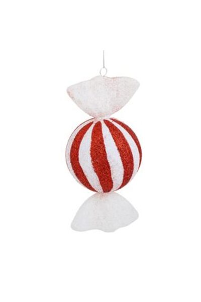 Jumbo Ornament Brad de Craciun Candy Bomboana Alba Rosie cu Glitter 20 cm