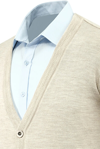 Çizgi Triko Men's Buttoned Cardigan with Pockets Solid Color Steel Knit Classic Fit - 5200m