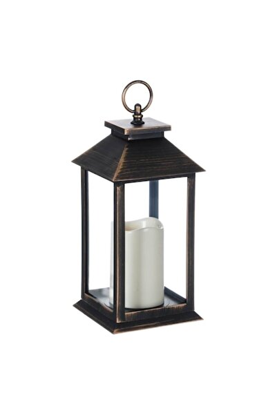 SHOPIENS Shopiens® Decorative Bronze Hanging Lantern with LED Candle, 14 x 14 x 30 cm