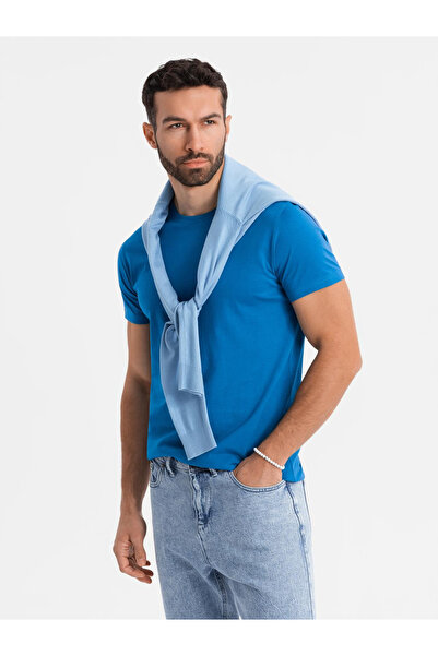 OMBRE Κλασικό ανδρικό βαμβακερό μπλουζάκι BASIC - μπλε V11 OM-TSBS-0236 XL