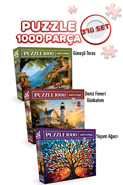 Neverland 3 ADET 1000 PARÇA PUZZLE - GÜNEŞLİ TERAS VE YAŞAM AĞACI VE DENİZ FE...