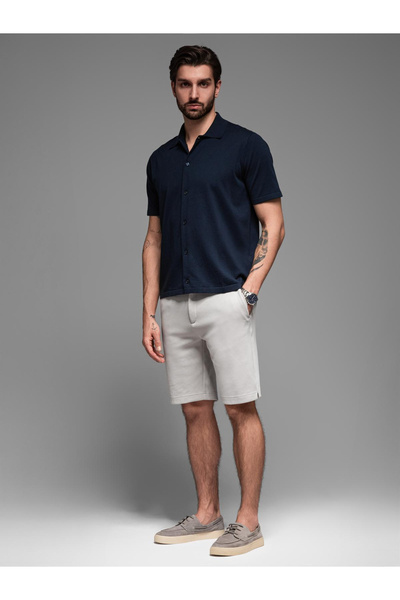 OMBRE Men's SLIM FIT short shorts in melange structured knit - light grey V5 OM-SRCS-0166 L