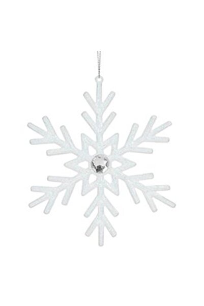 Jumbo Ornament de Crăciun pentru brad, fulg de zăpadă alb cu sclipici și piatră, 15 cm