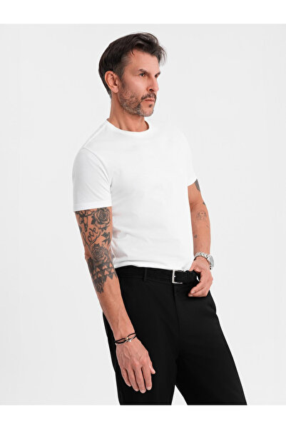 OMBRE Men's BASIC classic cotton T-shirt - white V4 OM-TSBS-0236 M