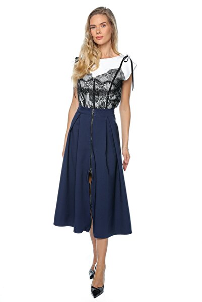 Muse Mark Midi skirt with high waist and zipper