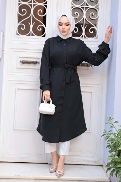 N.S NEVA STYLE Buttoned Black Hijab Tunic 32172S