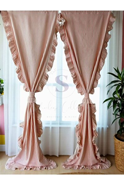 shules collection ستارة من القطن والكتان ذات خطوط برتقالية مزدوجة الجوانب (الطول × العرض) - بجناح واحد - بدون طيات