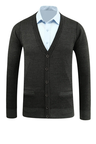 Çizgi Triko Men's Buttoned Cardigan with Pockets Patterned Steel Knit Classic Fit - 5208m