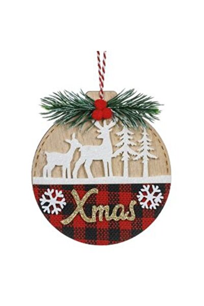 Jumbo Ornament Pom de Craciun din Lemn Rotund Carouri Reni Brazi Xmas Glitter...