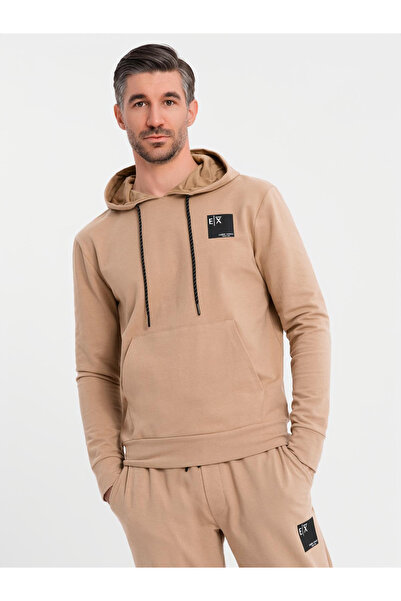 OMBRE Men's sweatshirt set hoodie + sweatpants - brown V3 Z107 S