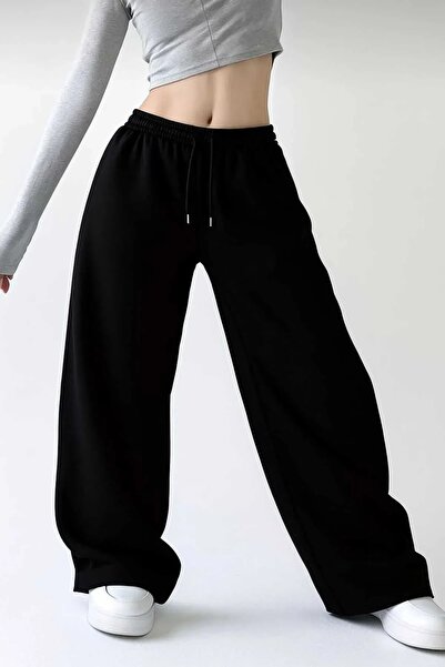 RİNNEAS Γυναικείο μαύρο παντελόνι μεγάλου μεγέθους φαρδύ φαρδύ παντελόνι SIX ...