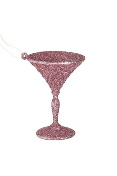 Jumbo Ornament Brad de Craciun Pahar Cocktail cu Glitter Roz 9 cm