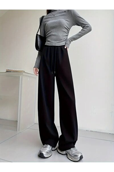 RİNNEAS Women's Black Plus Size Baggy Loose Cut Pants Six Stretchy Comfortabl...