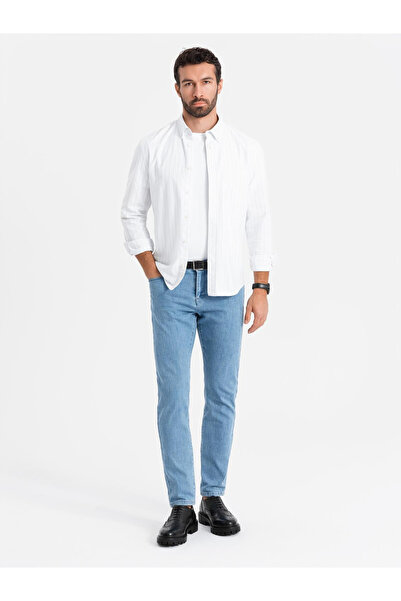 OMBRE Κλασικό ανδρικό τζιν SLIM FIT με ελαστάνη - ανοιχτό μπλε V2 OM-PADP-0216 S